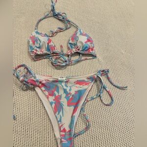 Tropical Floral Pink and Blue Bikini Set